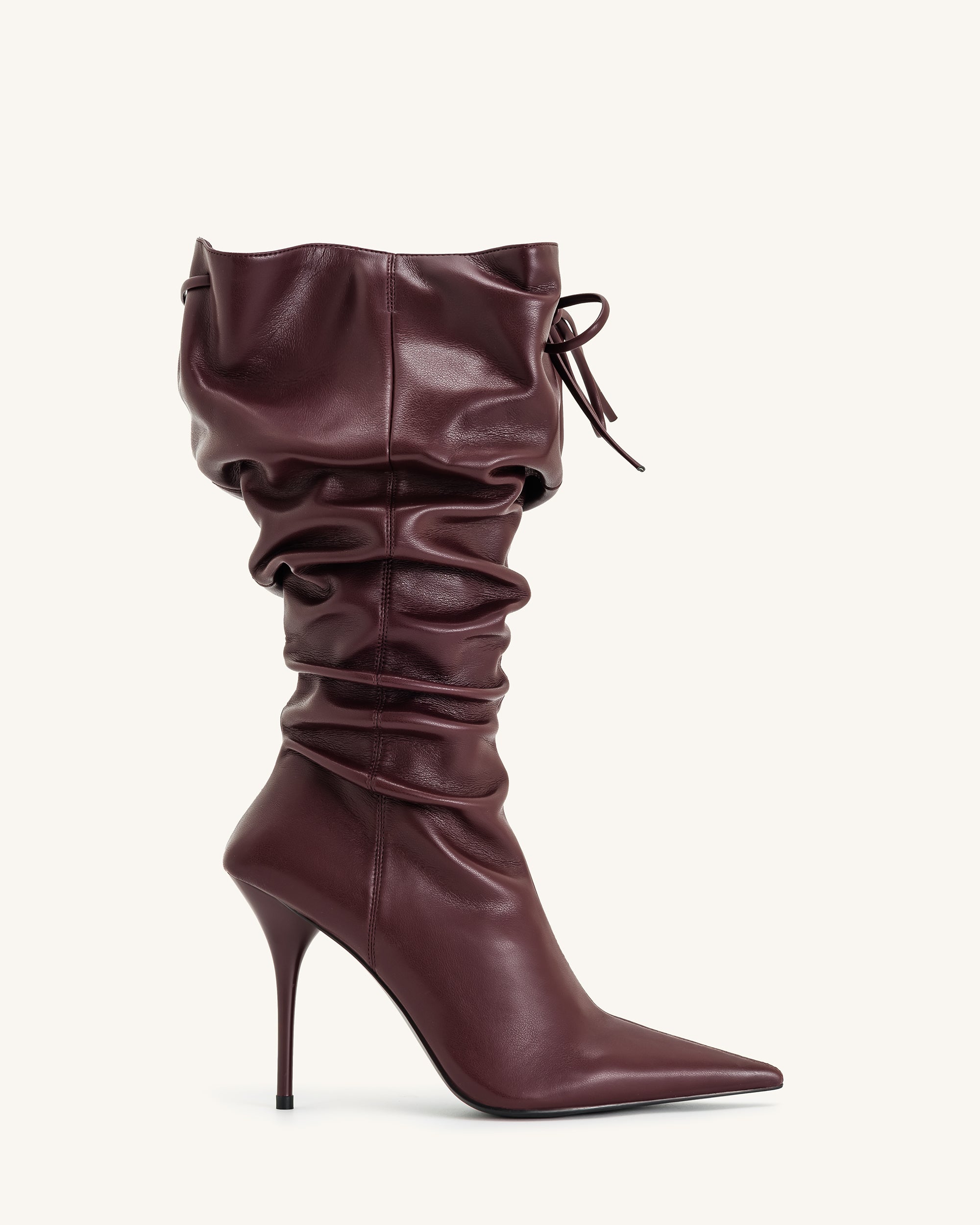 Olivia Leather High Heel Boots - Burgundy