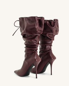 Olivia Leather High Heel Boots - Burgundy