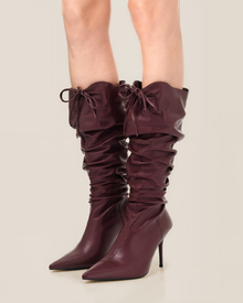 Olivia Leather High Heel Boots - Burgundy