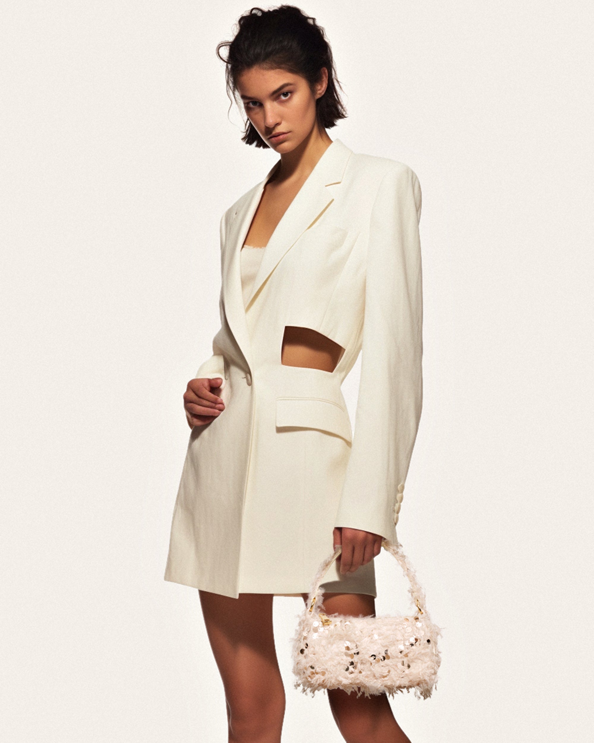 Eva Faux Fur And Sequin Mini Shoulder Bag - Beige - JW PEI