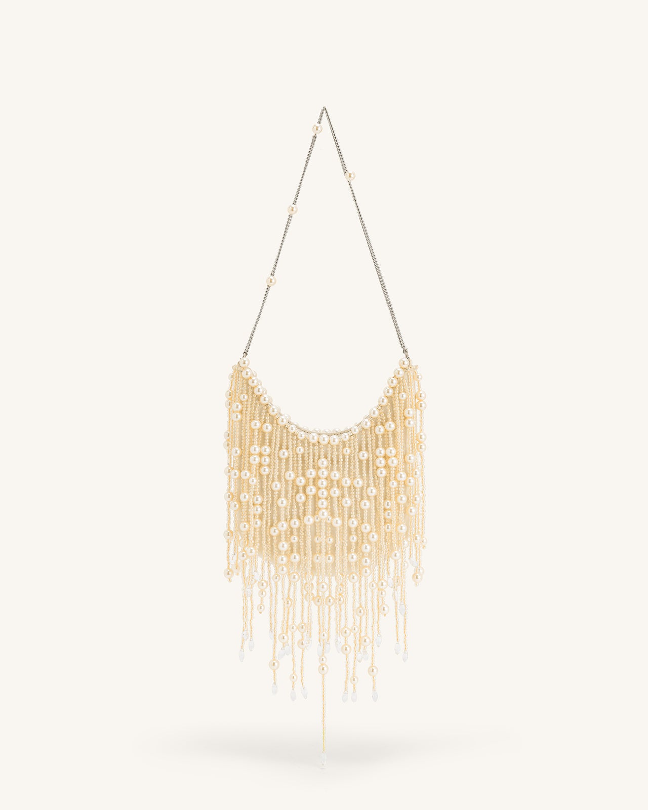 Elaine Pearl-Embellished Fringe Bag - White