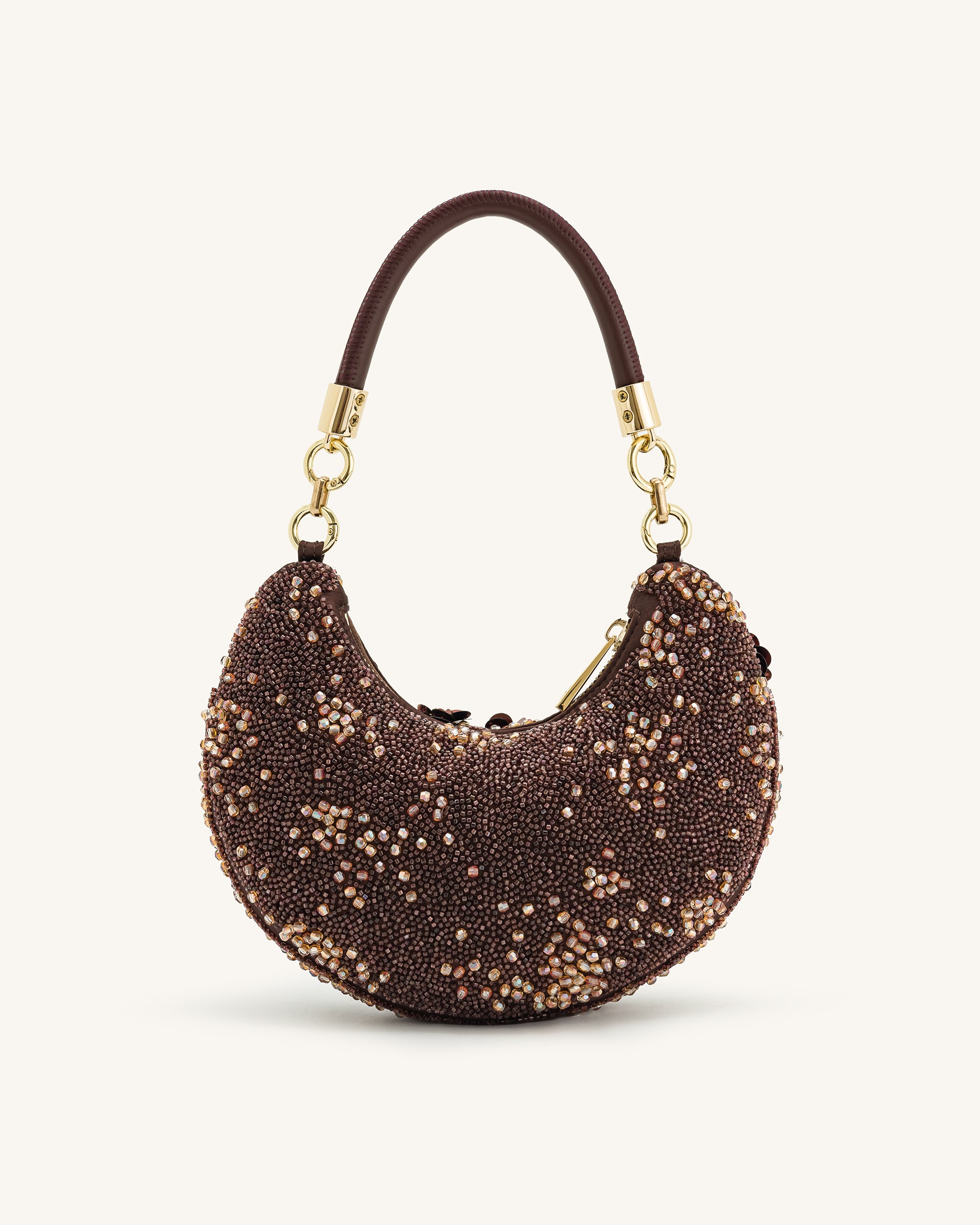 Livia Beaded Floral Hobo Bag - Brown