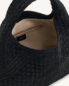 Iaura Faux Suede Woven Shoulder Bag - Black