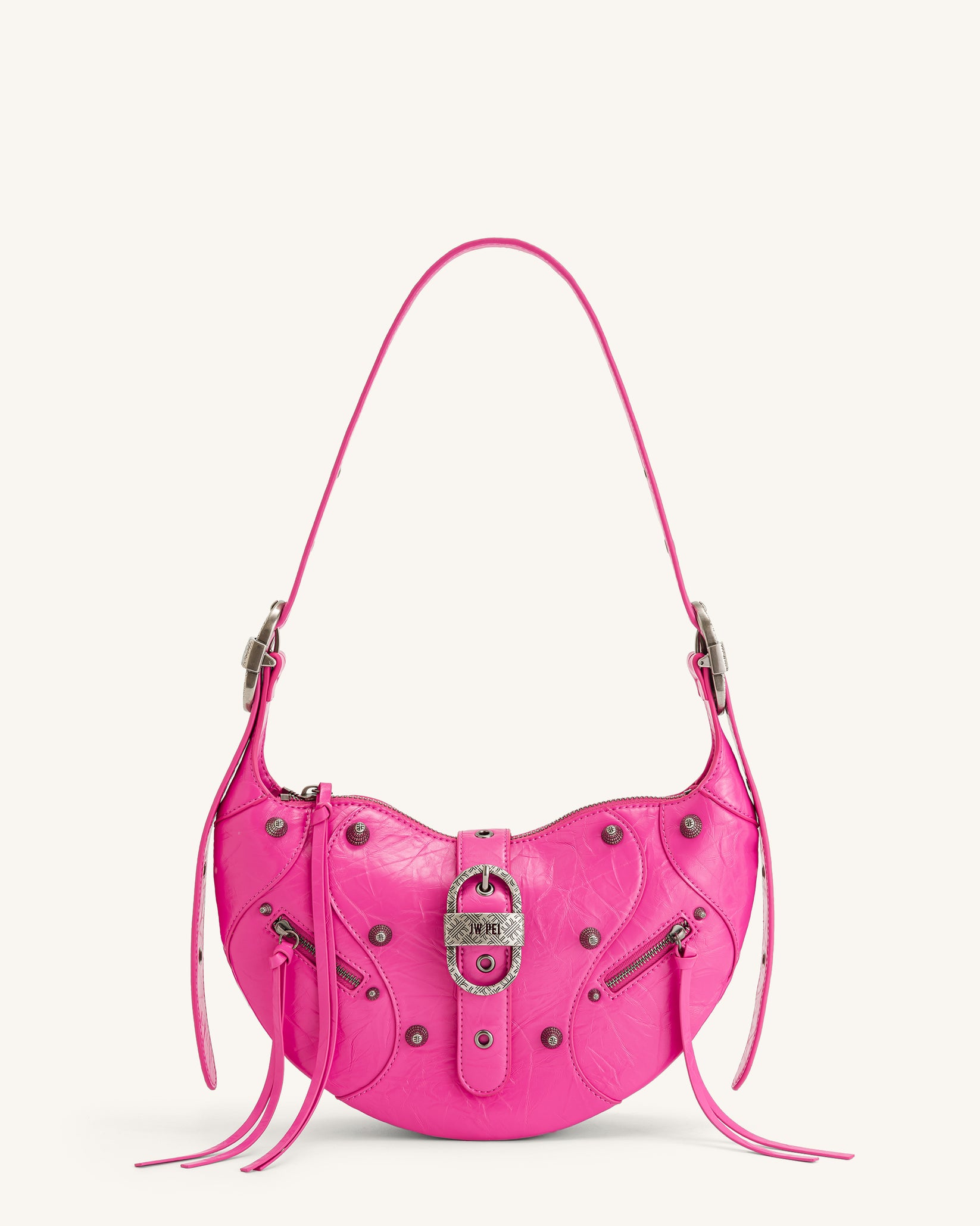 Tessa Crushed Shoulder Bag - Bright Pink - JW PEI