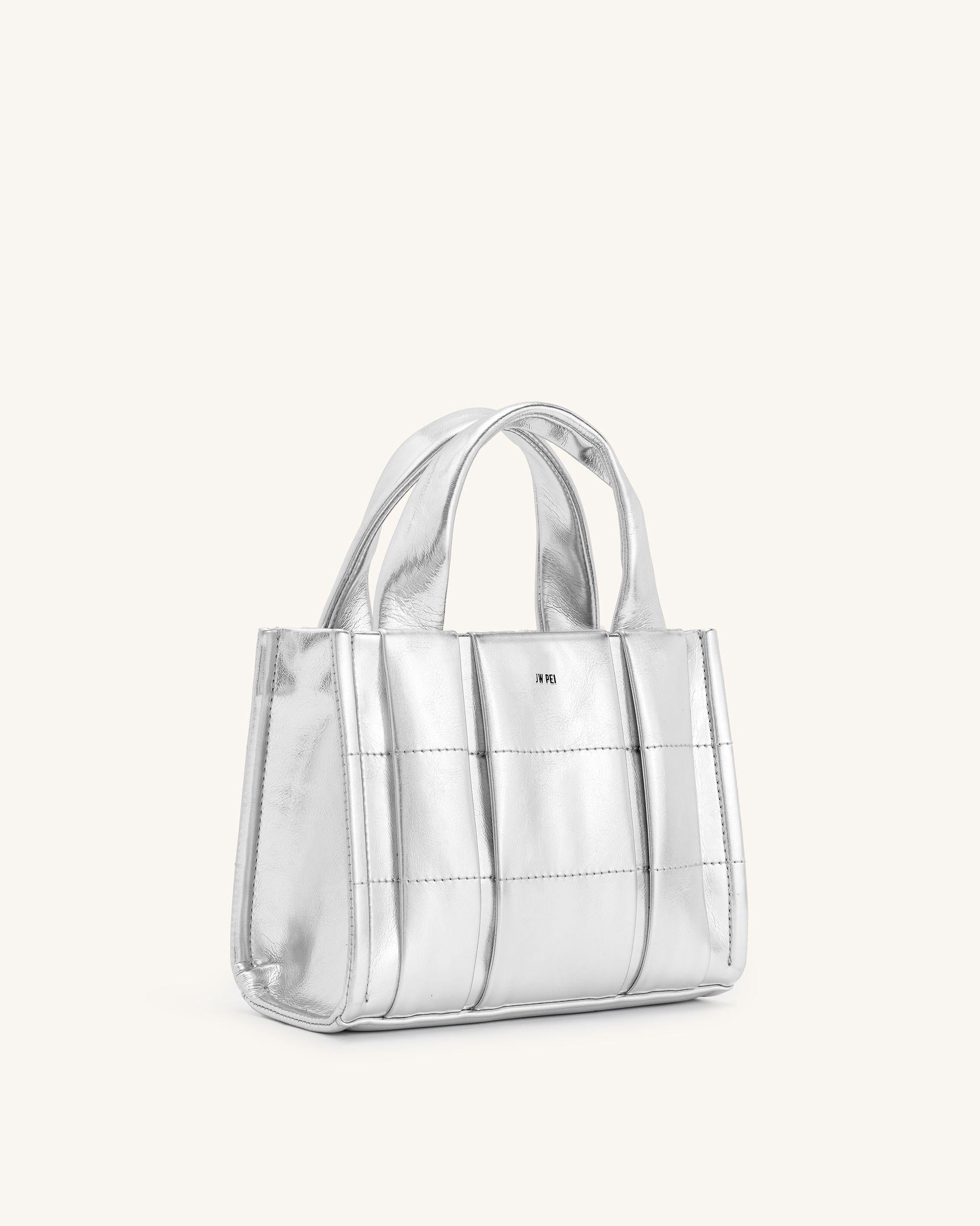 White and 2025 silver tote bag