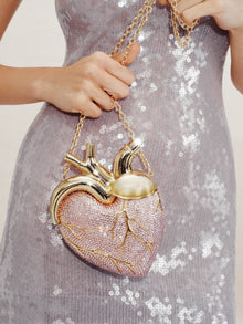 Maren Artificial Crystal Heart Shaped Bag - Pink