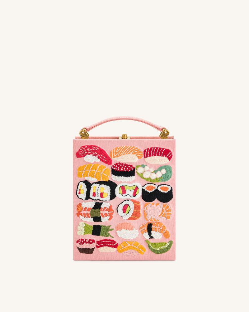 Taya-Sushi Embroidery Pattern Book Shape Clutch Bag - Pink