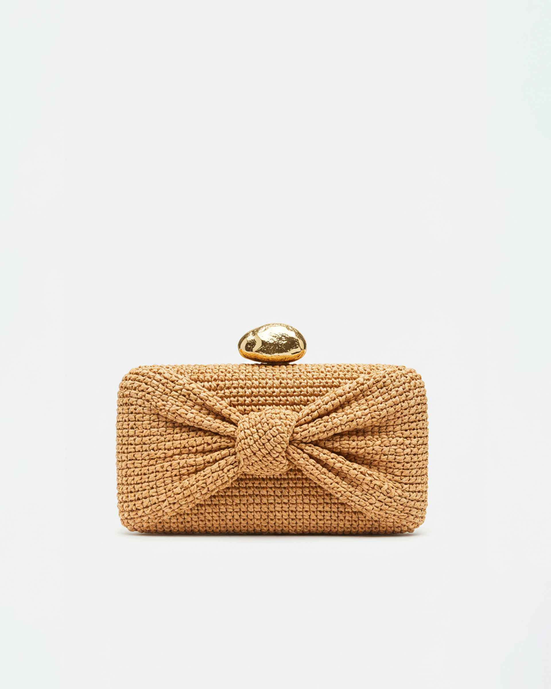 Layla Woven Clutch with Gold Clasp - Beige