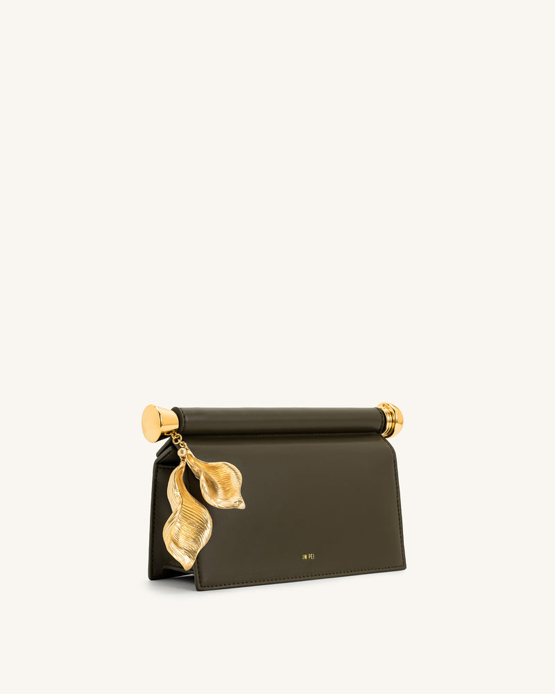 Holly Metal Pendant Embellished Clutch - Dark Olive