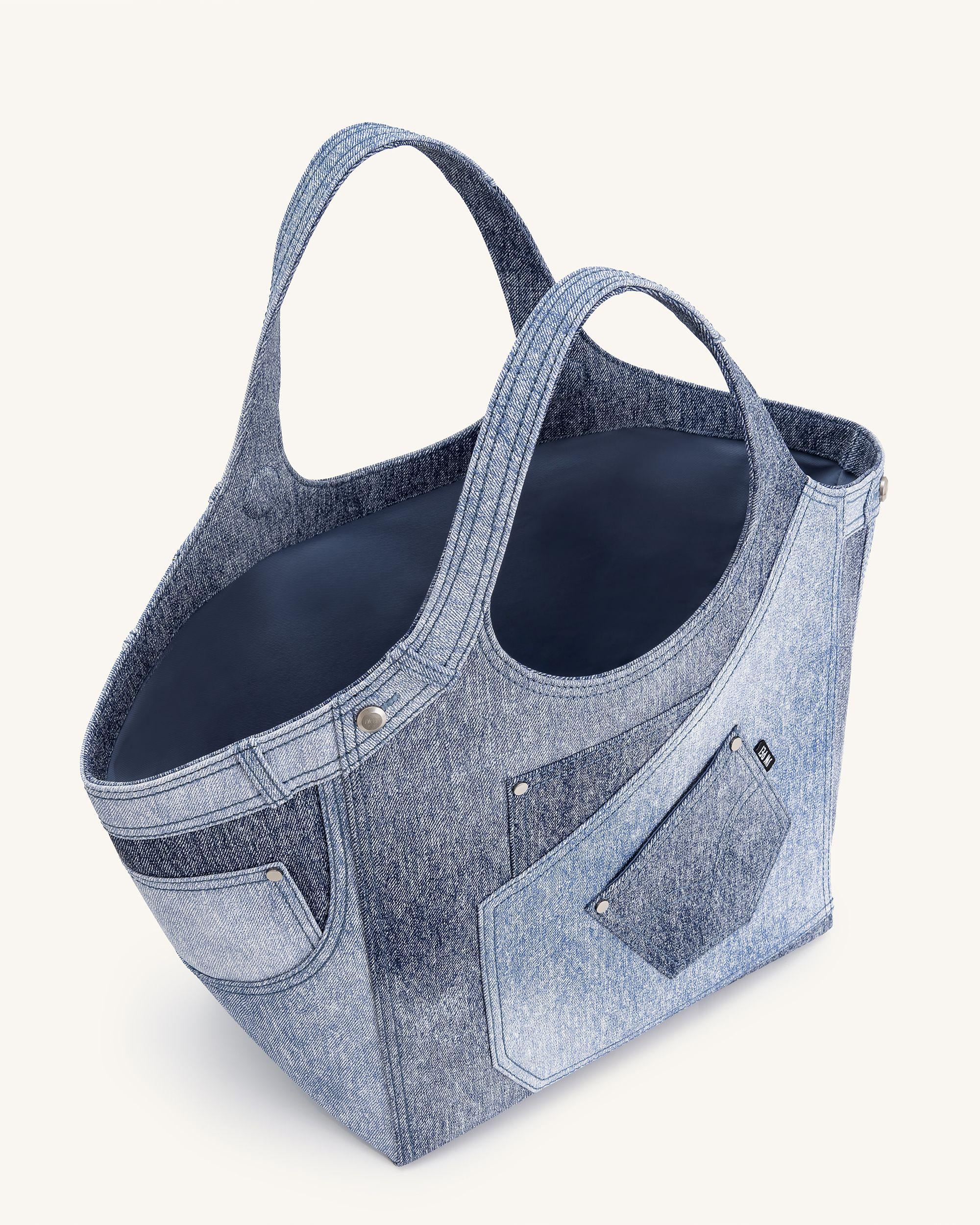 Eliana Denim Embossed Tote Bag - Blue - JW PEI