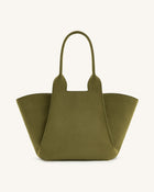 Cara Faux Suede Tote Bag - Dark Olive