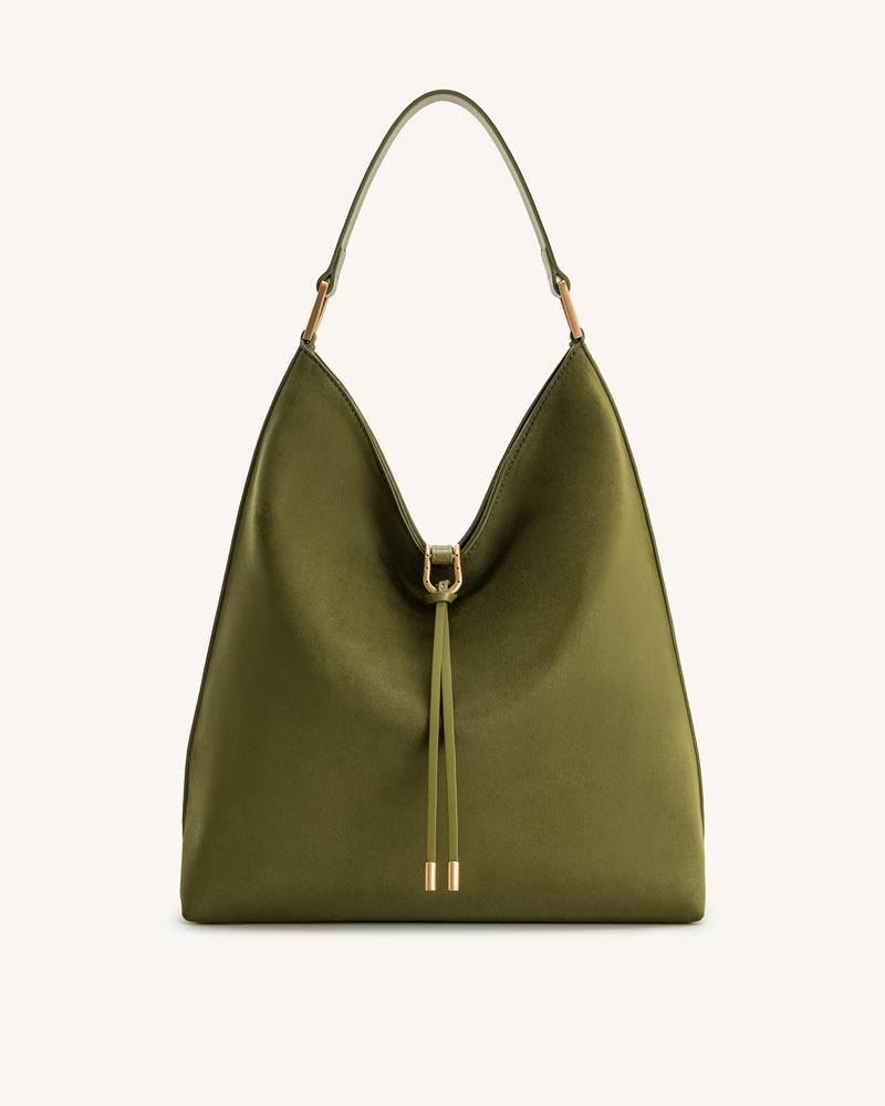 Aria Faux Suede Shoulder Bag - Dark Olive