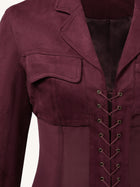 Faux Suede Corset Jacket Mini Dress - Claret