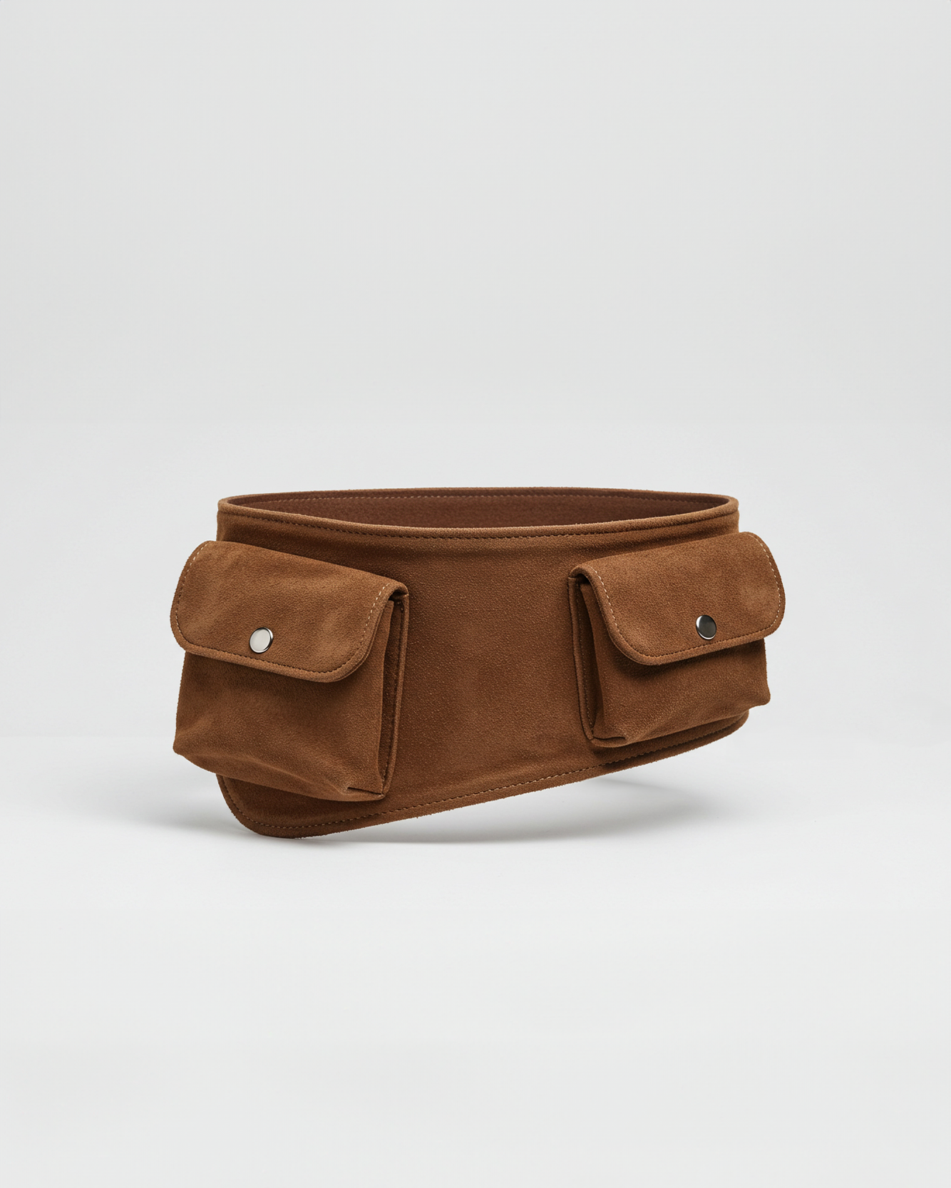 Curved Asymmetric Pocket Belt - Brown