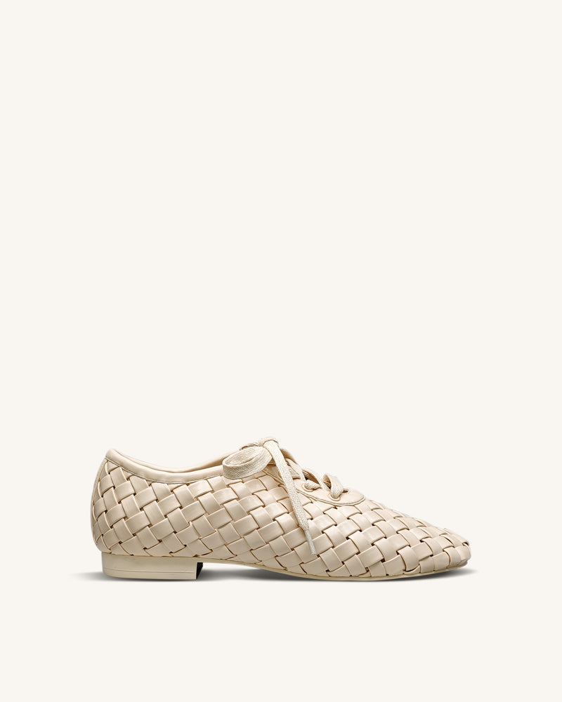 Kayla Weave Strap Flat Shoes - Beige