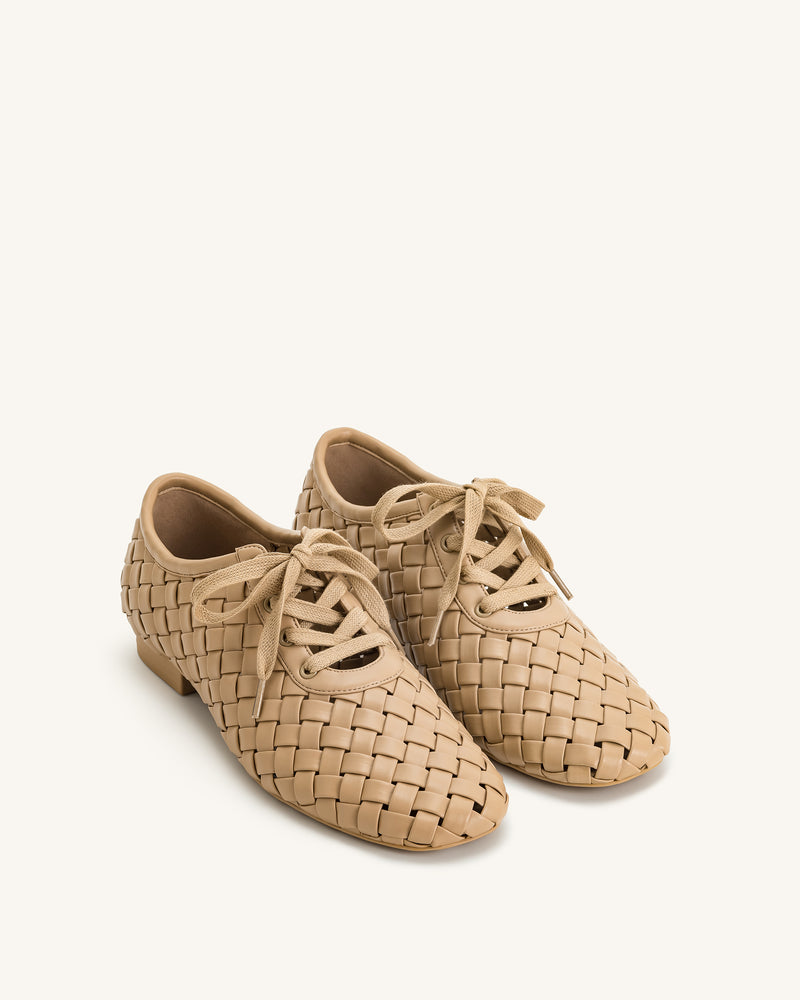 Kayla Weave Strap Flat Shoes - Apricot