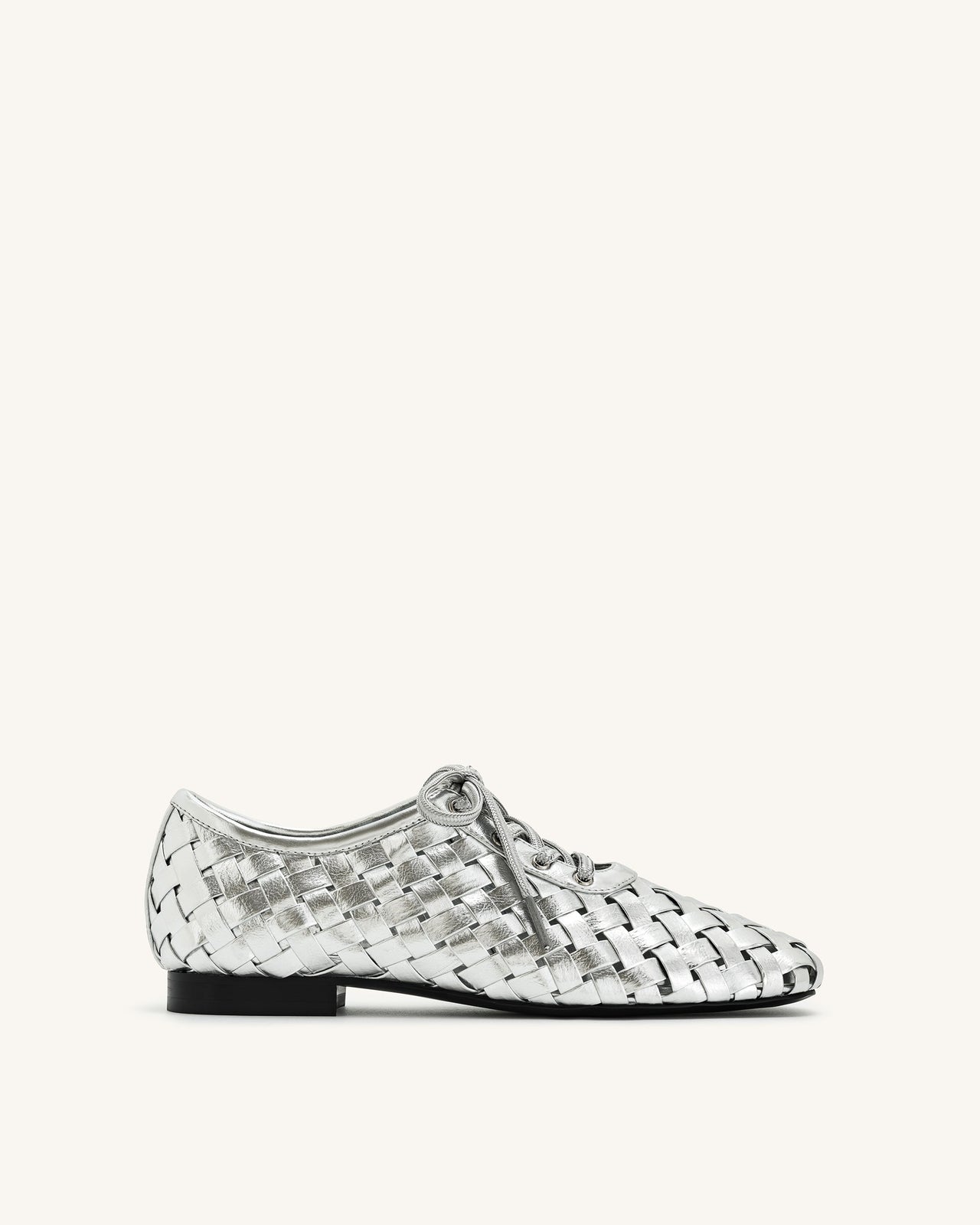 Kayla Weave Strap Flat Shoes - Silver