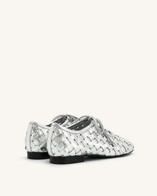 Kayla Weave Strap Flat Shoes - Silver