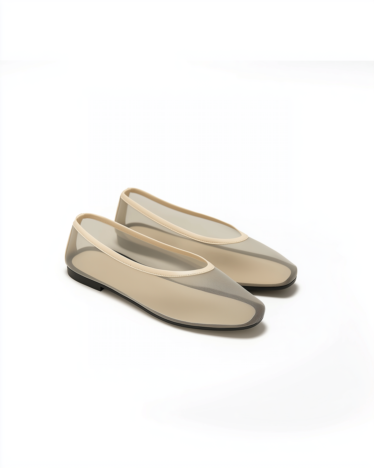 Mia Square-toe Mesh Flats - Beige