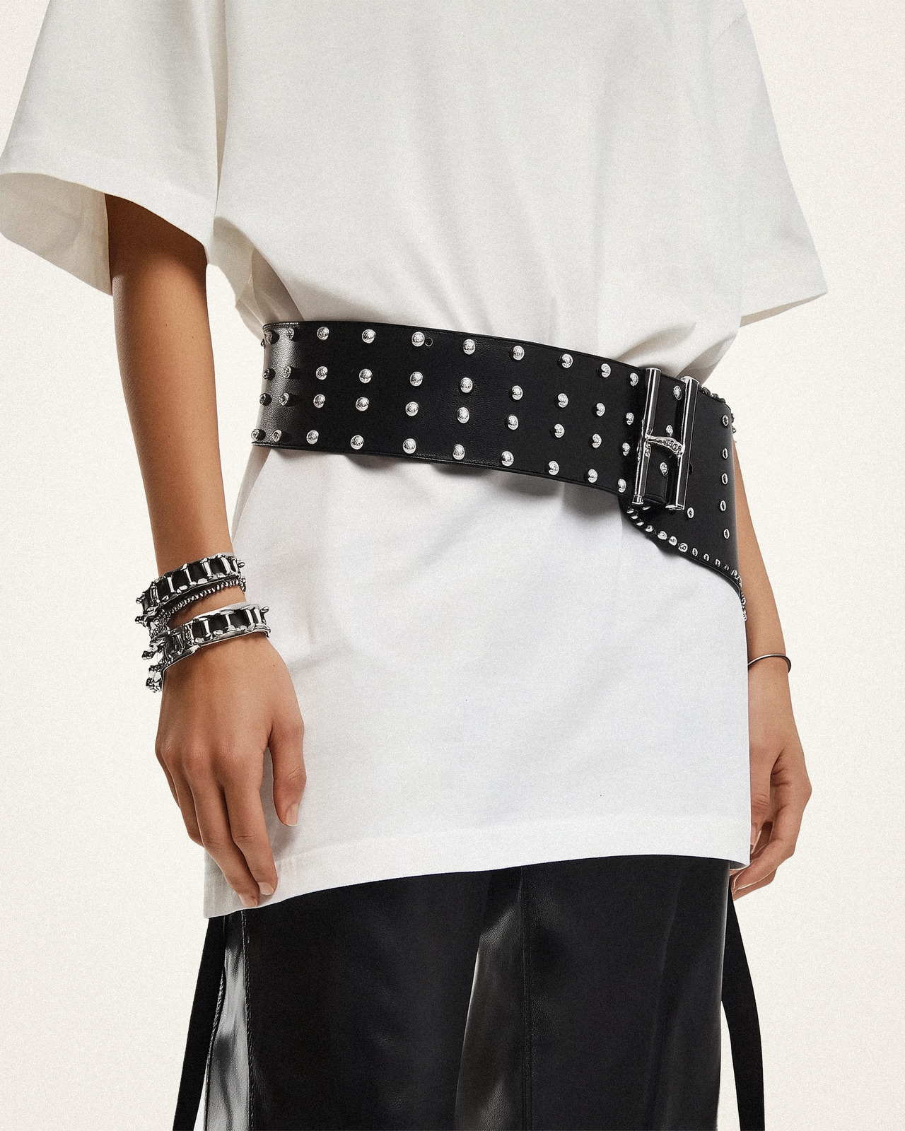 Ella Studded Vegan Leather Belt - Black