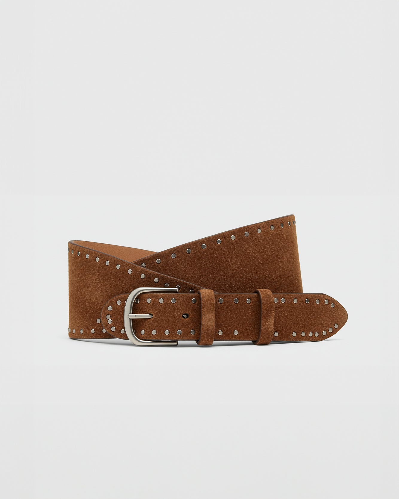 Stud Suede Asymmetric Belt - Brown