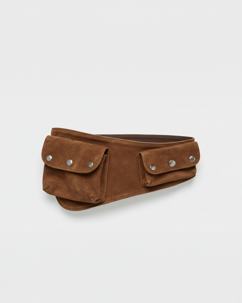 Curved Asymmetric Pocket Belt - Brown