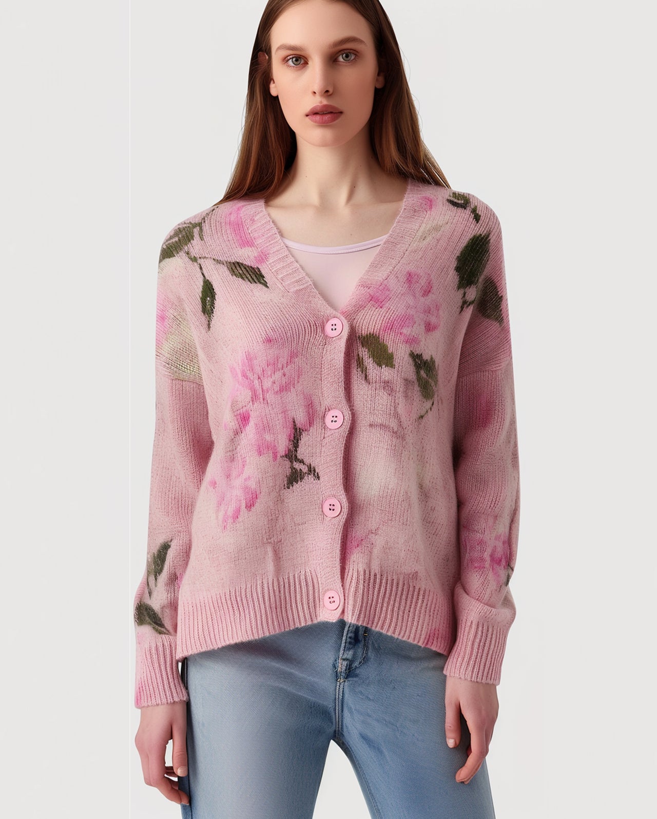 Olivia Floral Knit Cardigan - Pink