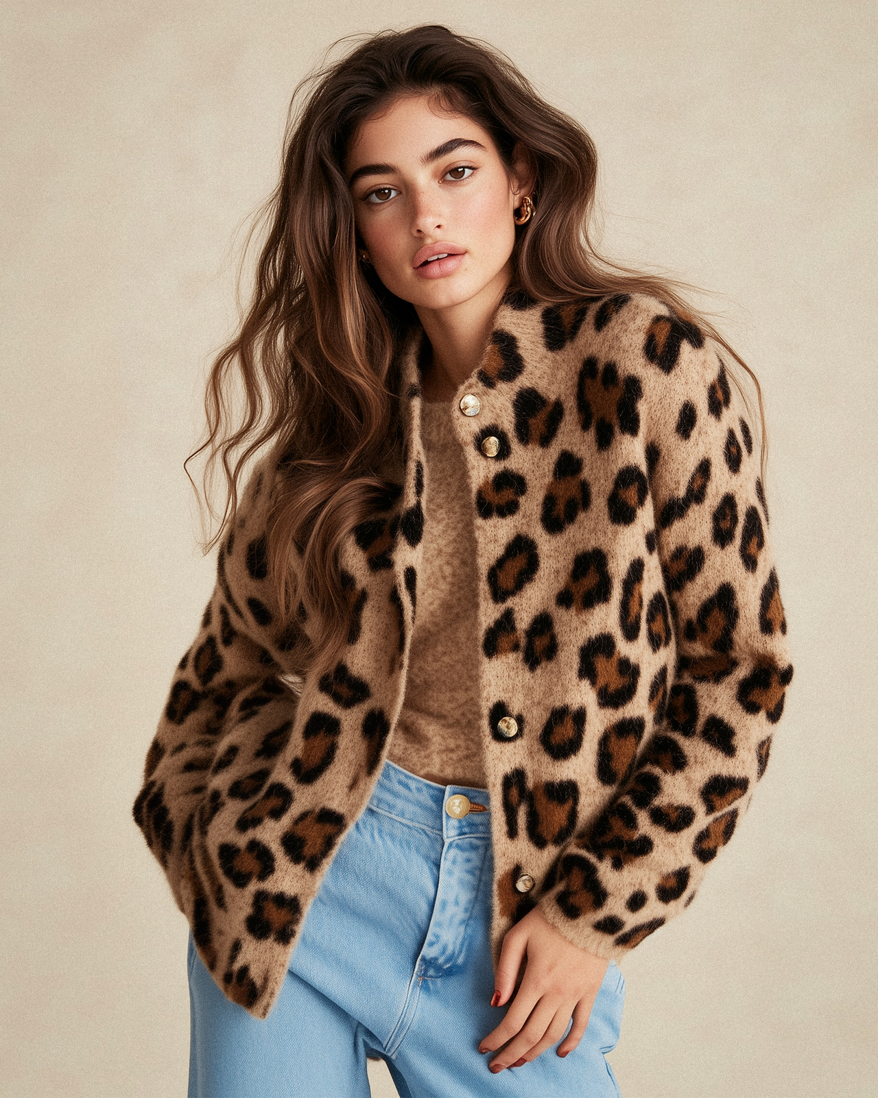 Samantha Leopard Print Cardigan - Brown