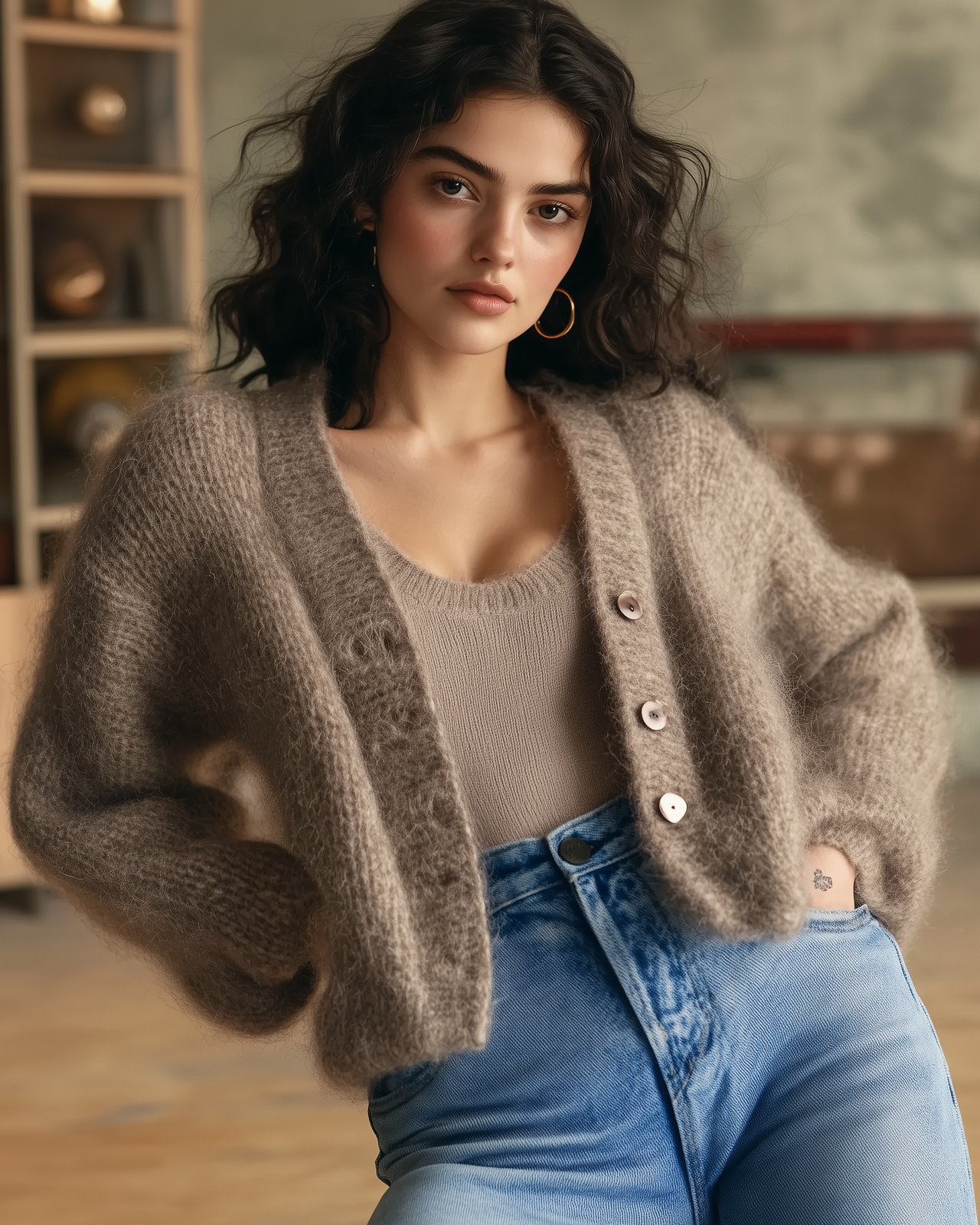 Seraphine Cozy Knit Cardigan - Taupe