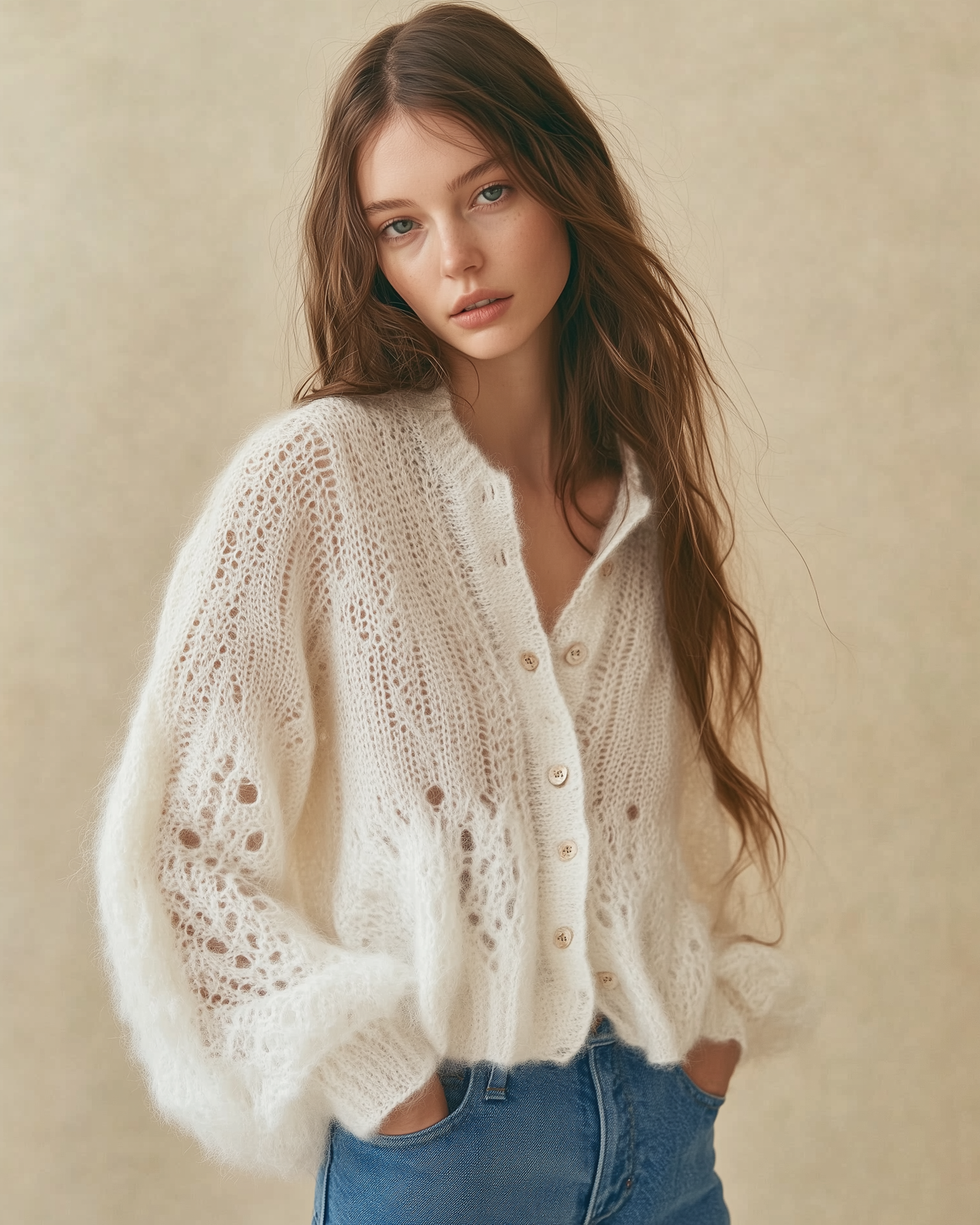 Bailey Lacy Wool Cardigan - Off-White