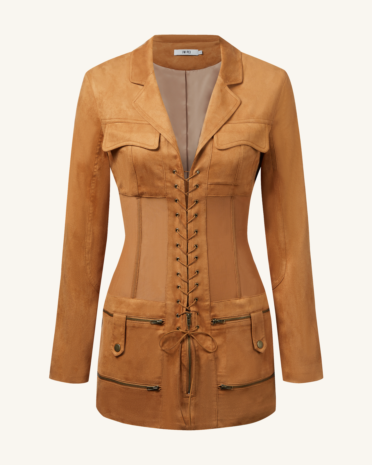 Suede Corset Jacket Mini Dress - Camel