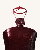 Burgundy Sequinned Halter Mini Dress - Burgundy