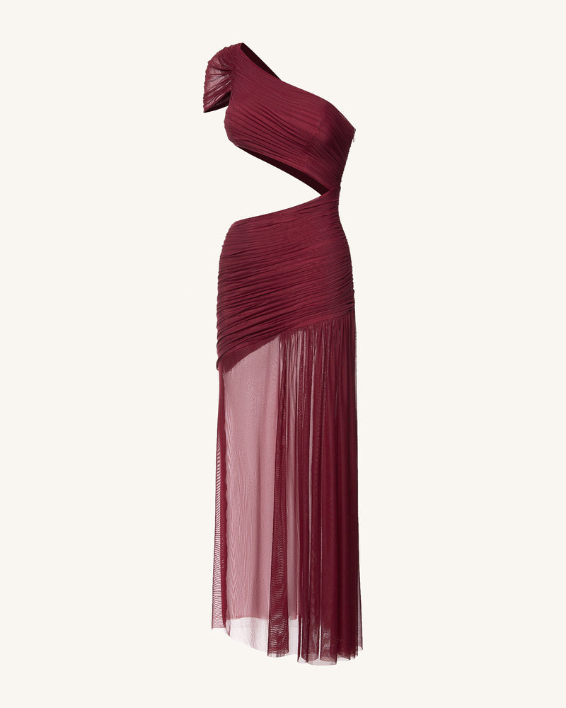 Mia Pleated Mesh Dress - Burgundy