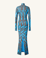 Maya Zebra Print Long Sleeve Dress - Blue