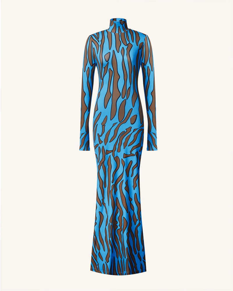 Maya Zebra Print Long Sleeve Dress - Blue