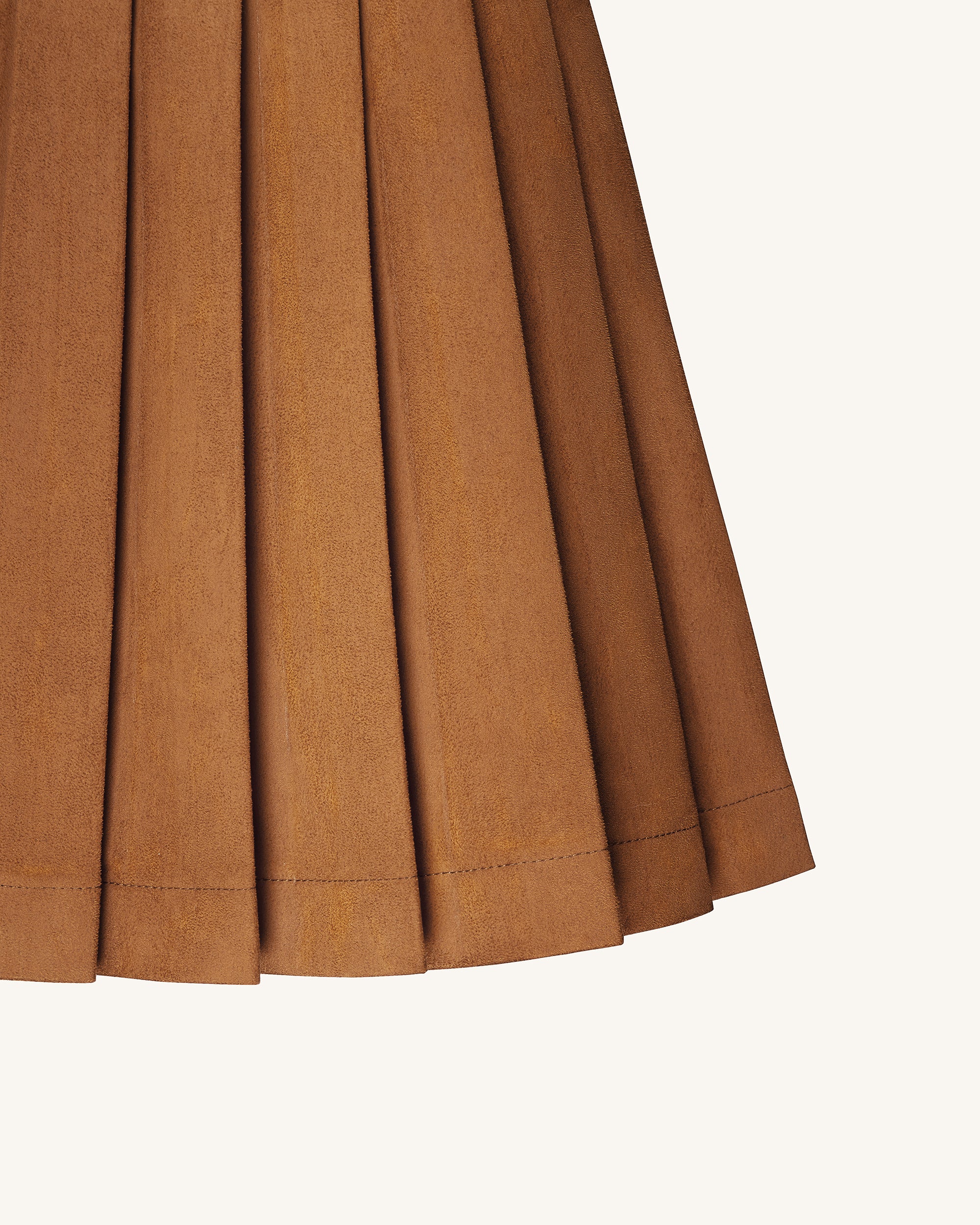 Ellie Pleated Velvet Dress - Caramel