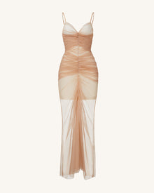 Piper Draped Mesh Evening Gown - Cinnamon