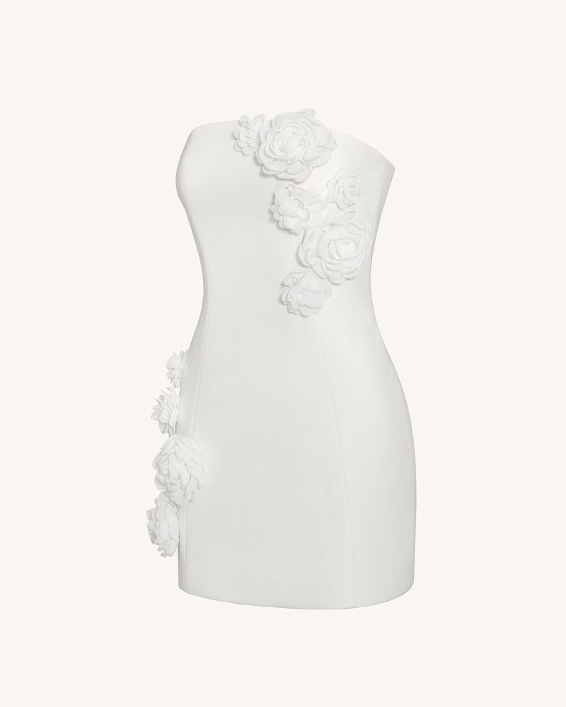 Blossoming Elegance Strapless Dress - White