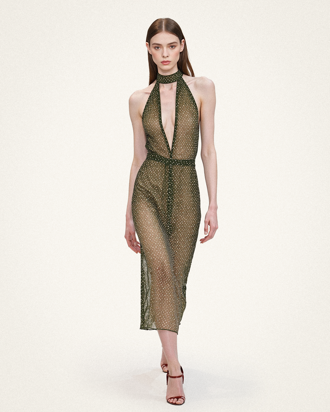 Sadie V-Neck Polk Dot Jumpsuit - Olive/Gold