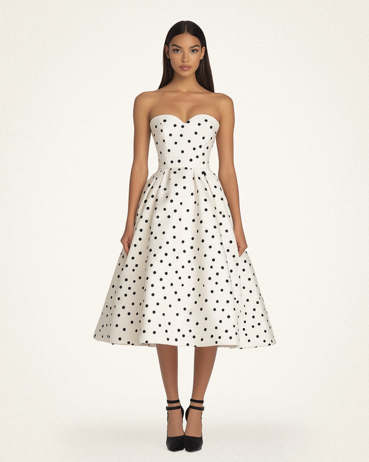 Amara Polk Dot Strapless Dress - Ivory/Black