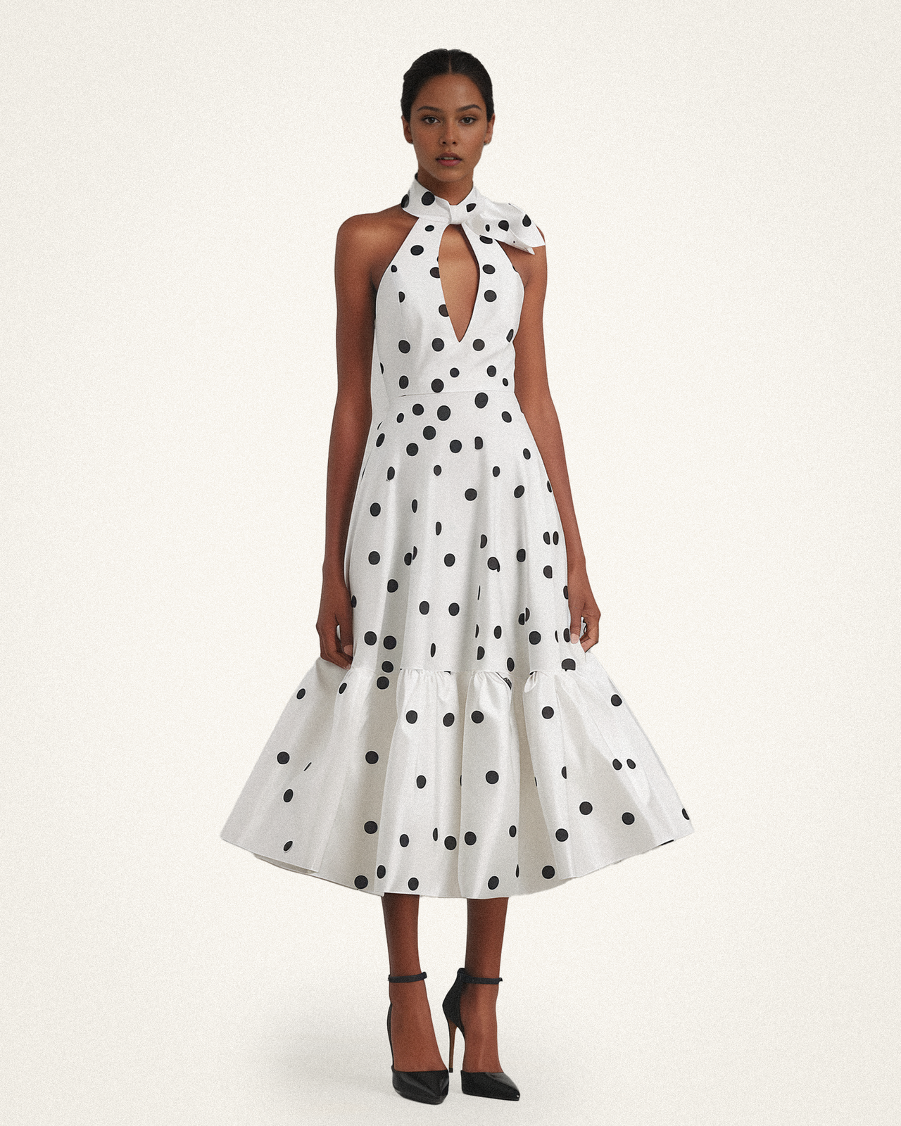 Maya Polk Dot Halter Dress - Black/White