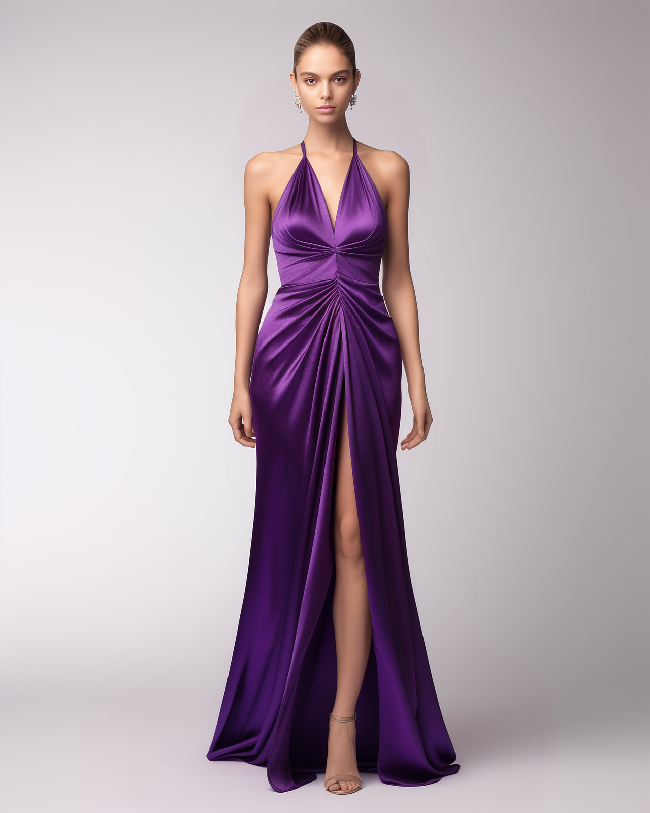 Luna Halter Neck Long Dress - Purple