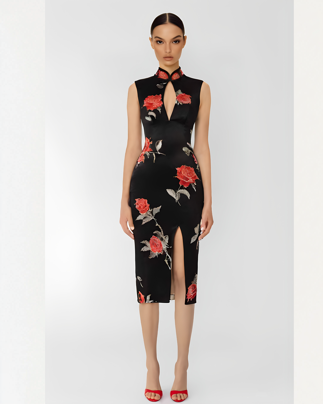 Hadley Floral Embroidered Printed Dress<br>Black/Rose