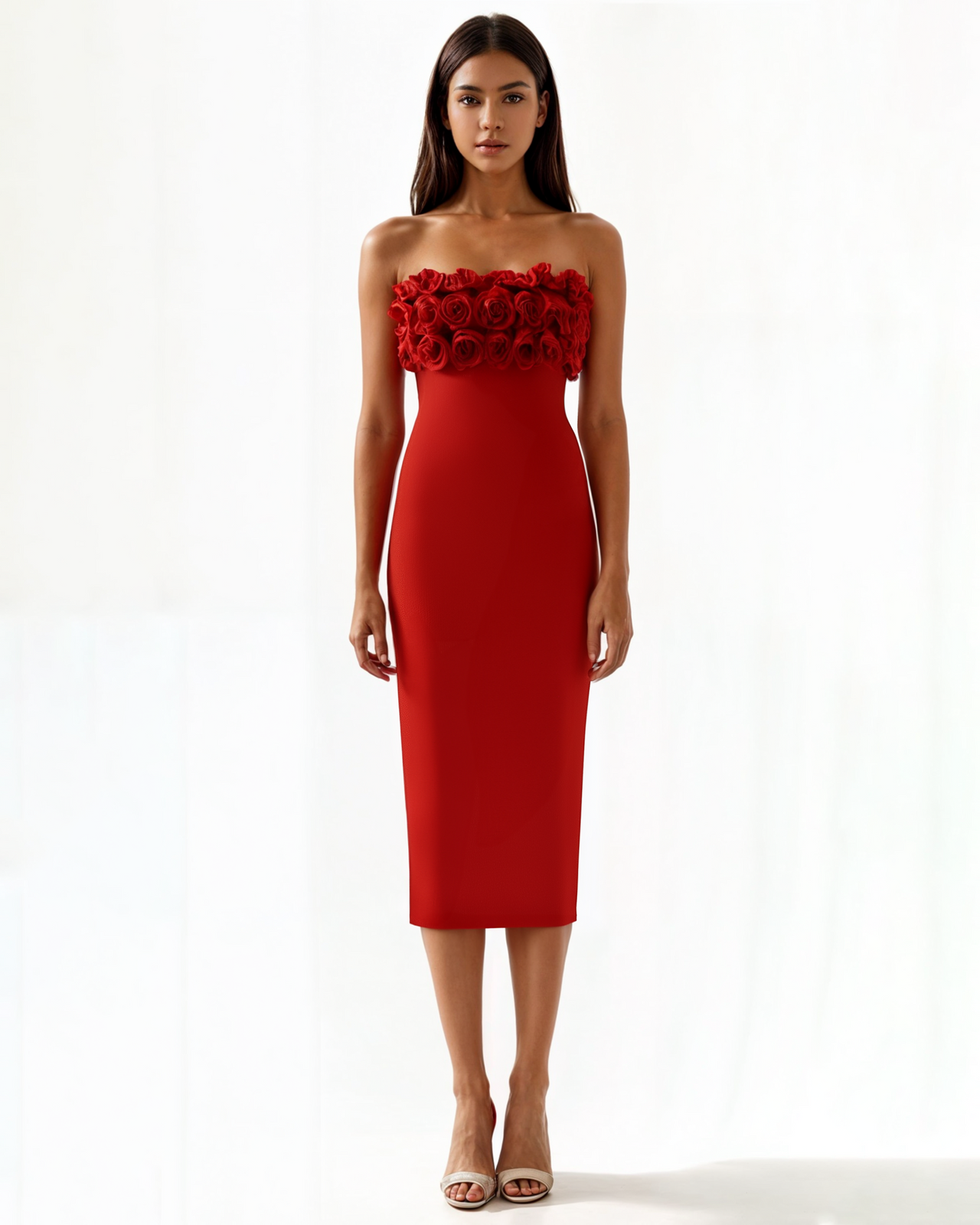 Clara Rose Applique Strapless Tube Dress - Red