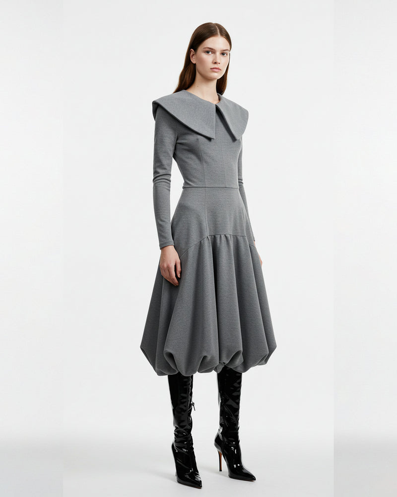 Ariana Asymmetrical Collar Dress - Gray