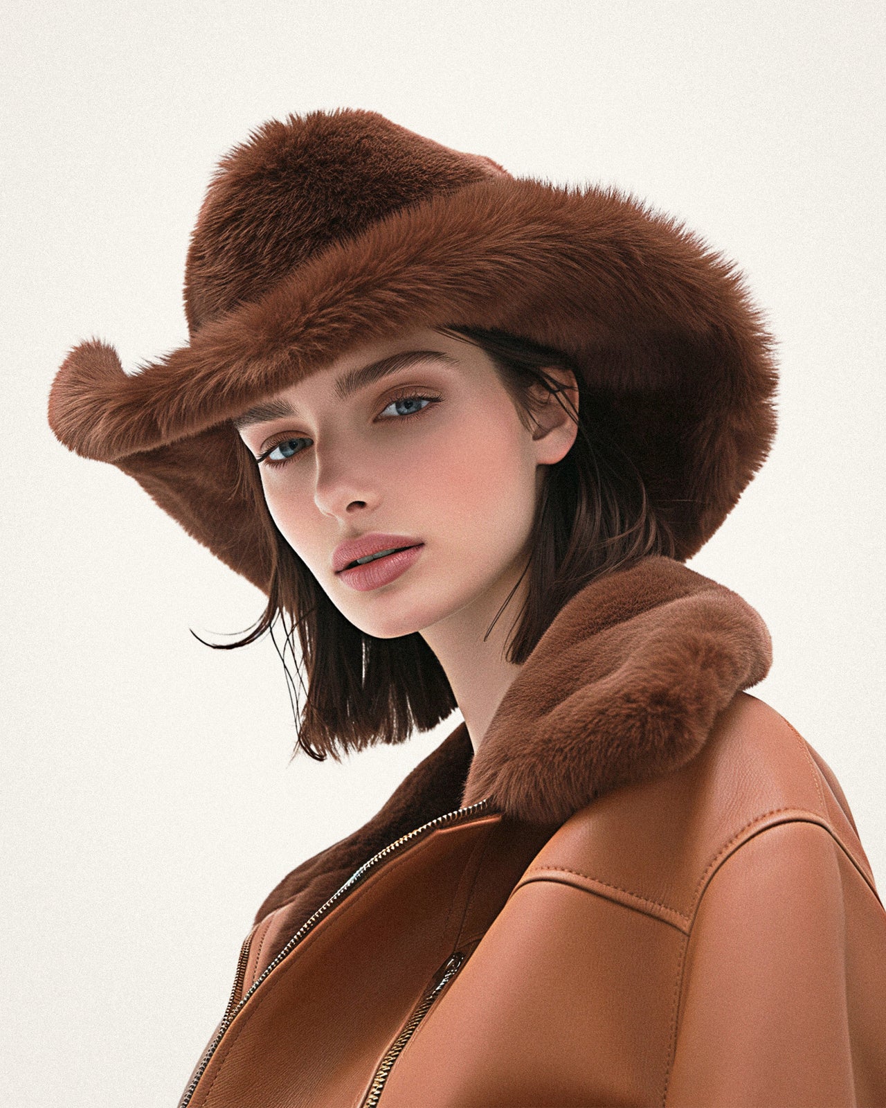 Stylish Brown Faux Fur Hat - Brown