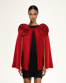 Clara Floral Applique Cape Coat - Red