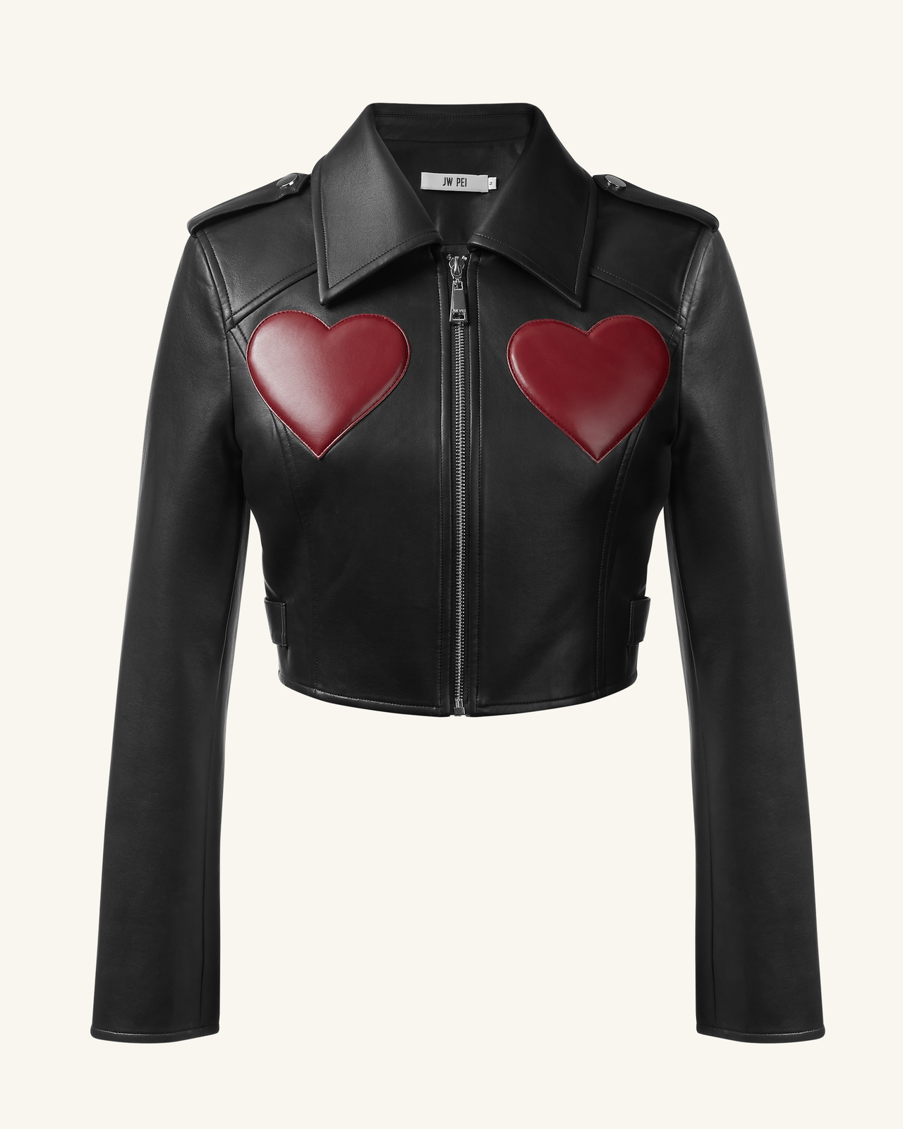 Sophie Cropped Leather Jacket - Black & Red