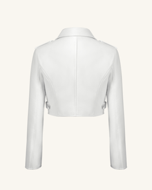 Sophie Cropped Leather Jacket - White & Red