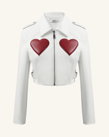 Sophie Cropped Leather Jacket - White & Red